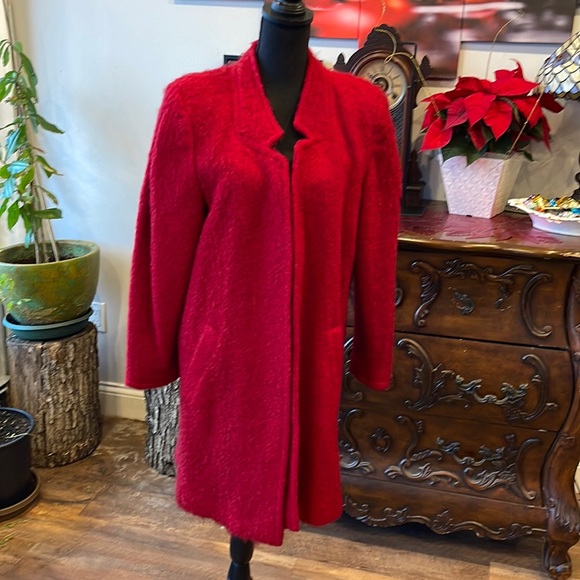 Luba I. Magnin VTG Long Wool Open Coat Rich Pink/Dark Cherry Wine Red - Picture 1 of 7